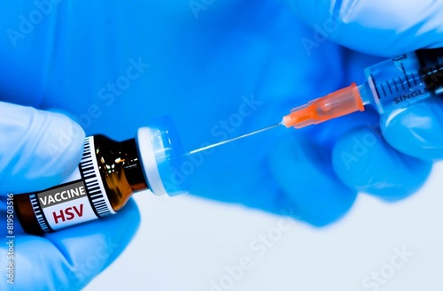 Vaccine bottles and syringes for preventing herpes simplex virus (HSV). photo