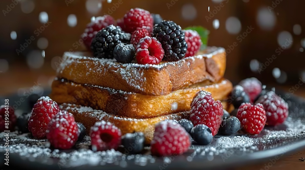 A French toast covered in powdered sugar and fresh berries..stock image A French toast covered in powdered sugar and fresh berries..stock image
