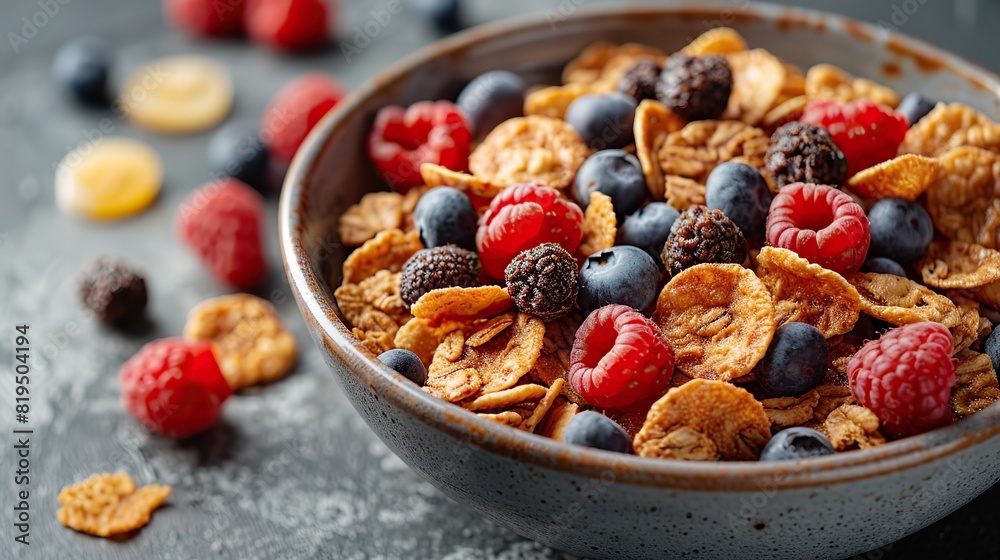 A bowl of cereal with milk and fresh fruit on the side..stock image A bowl of cereal with milk and fresh fruit on the side..stock image