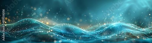 Abstract digital representation of glowing blue waves with particles in a fantasy ambiance, ideal for backgrounds and artistic designs.