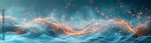 Abstract blue and orange waves with bokeh lights create a dreamy, ethereal scene, perfect for backgrounds, digital art, and wallpapers. #819504362