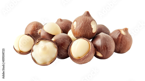 Piece of macadamia nut isolated on white background photo