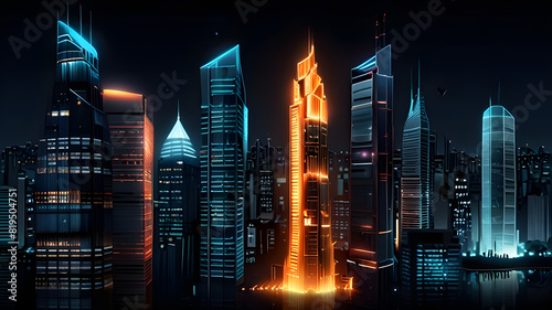 Glossy and artistic neon light effect urban landscapes of modern towering cities and Skyscrapers or Artistic textures and futuristic townscapes ai generative #819504751
