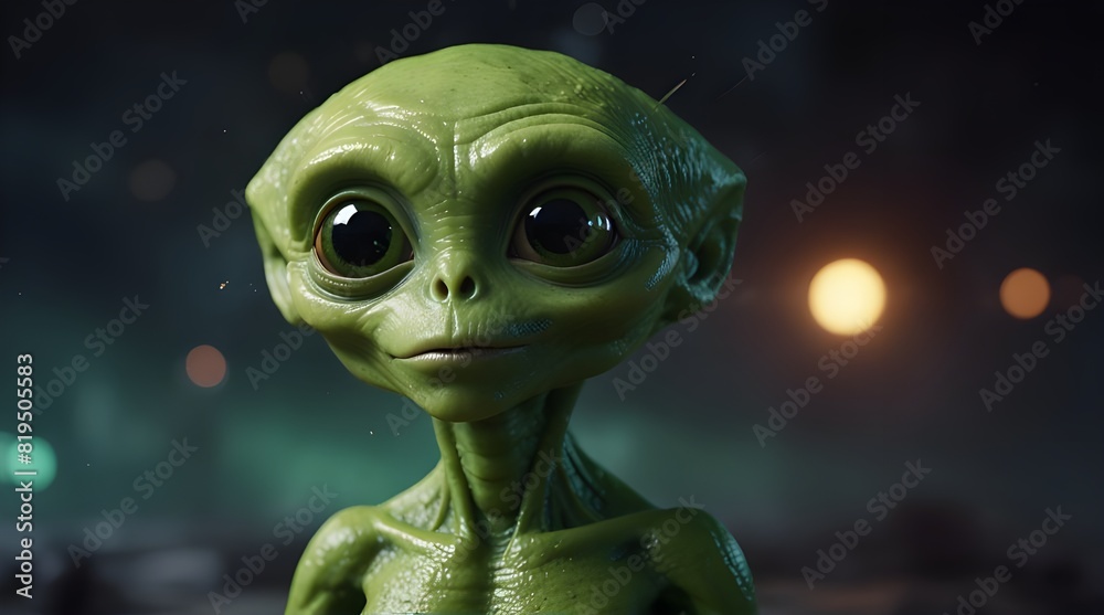 Obraz premium Science fiction little green alien with child like features.generative.ai 