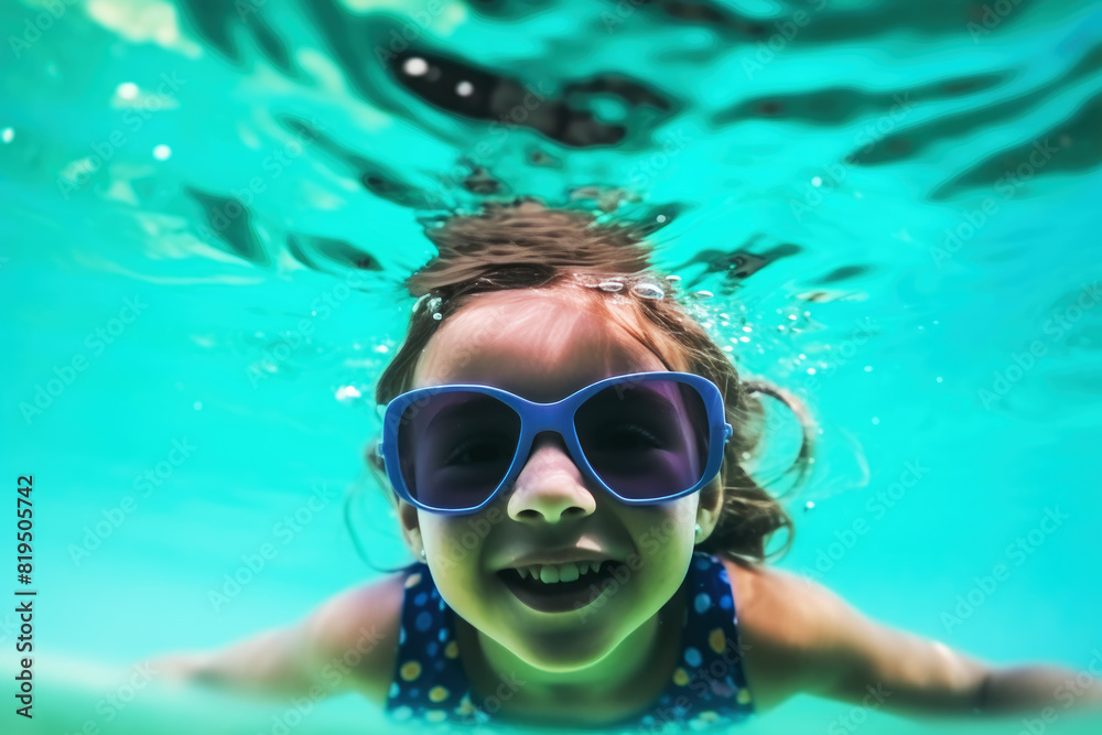 Naklejka premium generated illustration girl swimming in pool , diving underwater