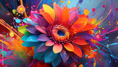 fiore colorato vernice schizzi colori quadro dipingere arte  photo
