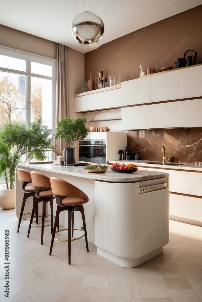 Modern Luxury Kitchen with Marble Accents and Brown Tones Modern Luxury Kitchen with Marble Accents and Brown Tones