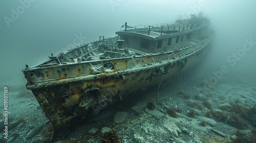 The skeletal remains of a ship, creating an artificial reef for marine life..stock photo photo