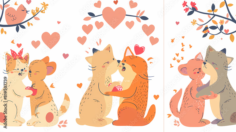 Funny Animal in Love Feel Passion at Valentine Day ,A set of cute cartoon animals. Vector flat images of animals for postcards, invitations, textiles, thermal printing Funny Animal in Love Feel Passion at Valentine Day ,A set of cute cartoon animals. Vector flat images of animals for postcards, invitations, textiles, thermal printing