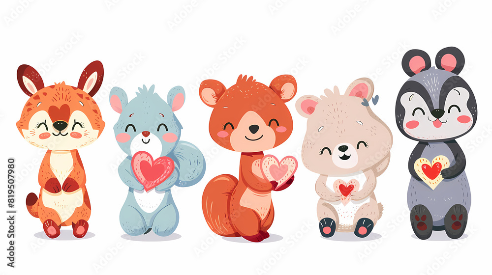 Funny Animal in Love Feel Passion at Valentine Day ,A set of cute cartoon animals. Vector flat images of animals for postcards, invitations, textiles, thermal printing Funny Animal in Love Feel Passion at Valentine Day ,A set of cute cartoon animals. Vector flat images of animals for postcards, invitations, textiles, thermal printing