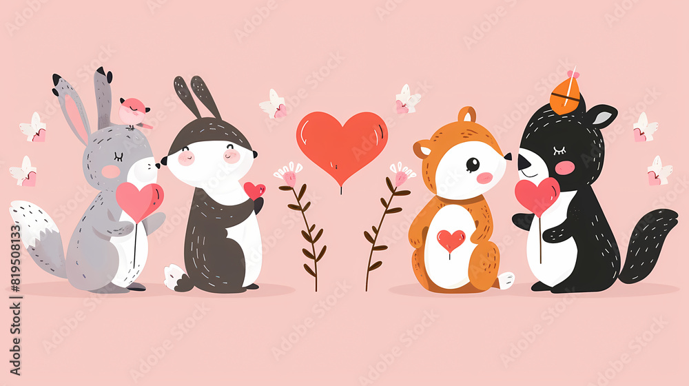 Funny Animal in Love Feel Passion at Valentine Day ,A set of cute cartoon animals. Vector flat images of animals for postcards, invitations, textiles, thermal printing Funny Animal in Love Feel Passion at Valentine Day ,A set of cute cartoon animals. Vector flat images of animals for postcards, invitations, textiles, thermal printing
