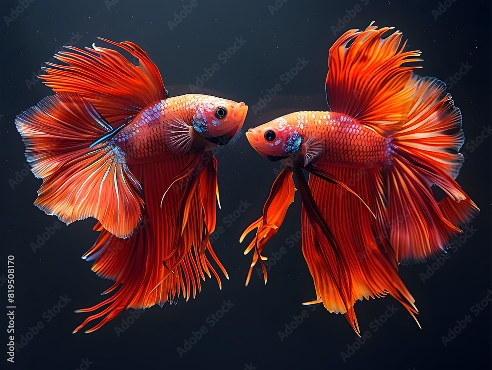 Fototapeta premium Confrontational Siamese Fighting Fish Showcased in Striking Detail