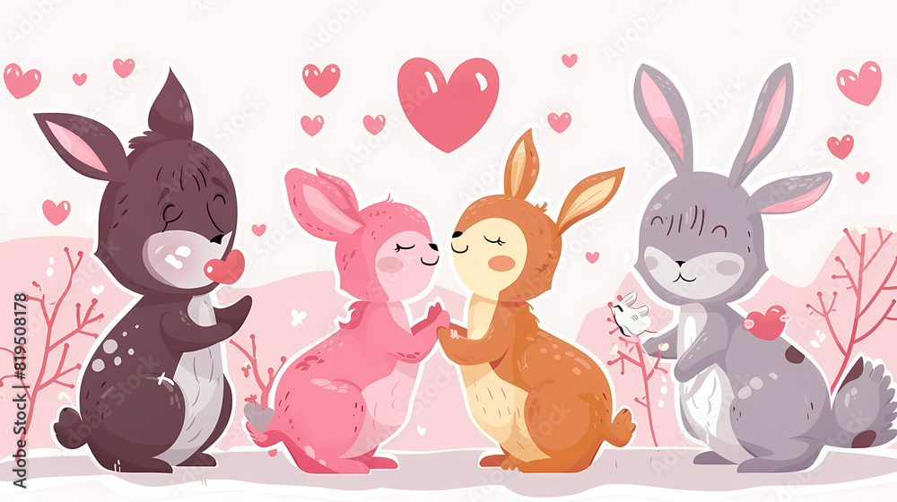 Funny Animal in Love Feel Passion at Valentine Day ,A set of cute cartoon animals. Vector flat images of animals for postcards, invitations, textiles, thermal printing Funny Animal in Love Feel Passion at Valentine Day ,A set of cute cartoon animals. Vector flat images of animals for postcards, invitations, textiles, thermal printing