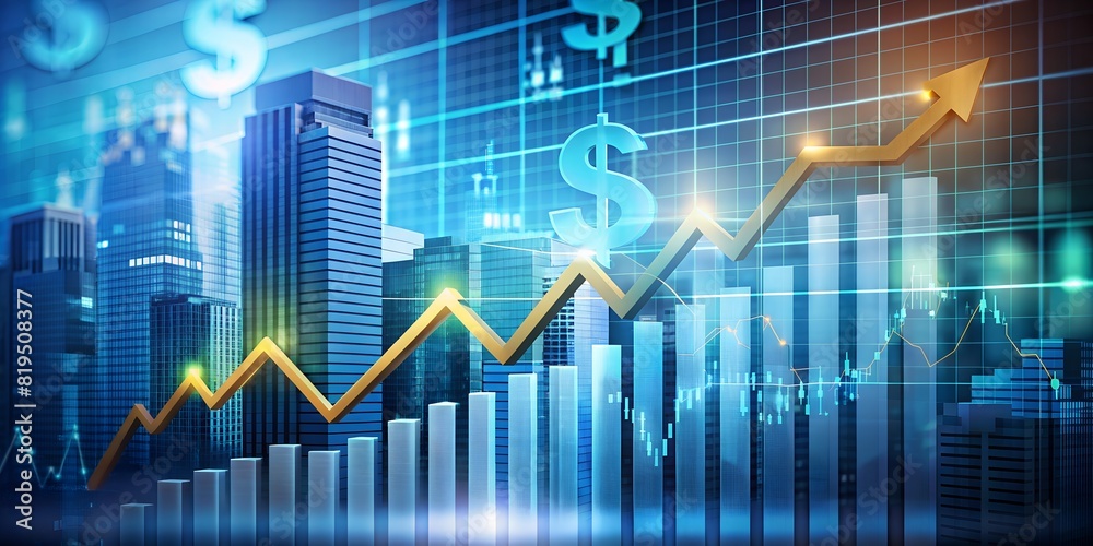 Financial development in business, showcasing increasing profit growth with upward trending graphs, currency symbols, and corporate imagery. Financial development in business, showcasing increasing profit growth with upward trending graphs, currency symbols, and corporate imagery.