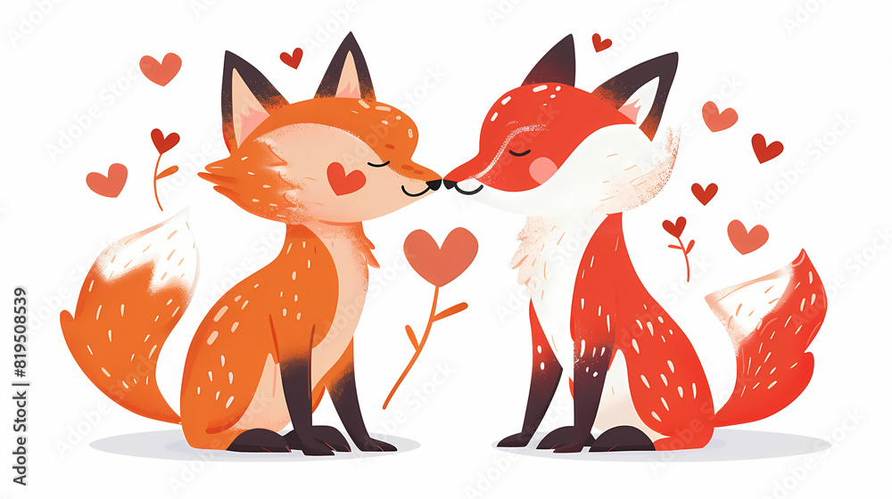 Obraz premium Funny Animal in Love Feel Passion at Valentine Day ,A set of cute cartoon animals. Vector flat images of animals for postcards, invitations, textiles, thermal printing