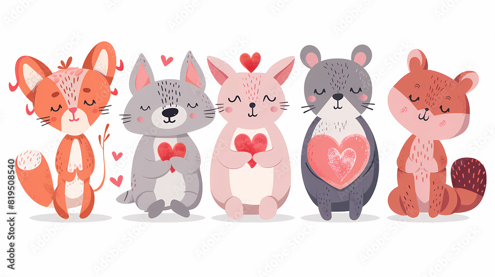 Funny Animal in Love Feel Passion at Valentine Day ,A set of cute cartoon animals. Vector flat images of animals for postcards, invitations, textiles, thermal printing Funny Animal in Love Feel Passion at Valentine Day ,A set of cute cartoon animals. Vector flat images of animals for postcards, invitations, textiles, thermal printing