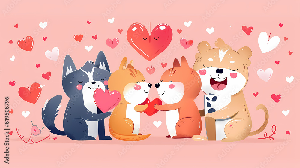 Funny Animal in Love Feel Passion at Valentine Day ,A set of cute cartoon animals. Vector flat images of animals for postcards, invitations, textiles, thermal printing Funny Animal in Love Feel Passion at Valentine Day ,A set of cute cartoon animals. Vector flat images of animals for postcards, invitations, textiles, thermal printing