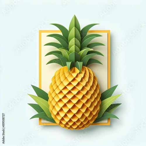 pineapple paper craft, clip art in a postcard style isolated on white background photo