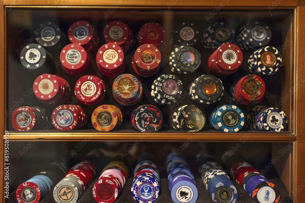 A casino chip collectors display A casino chip collectors display