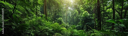 A lush and vibrant rainforest, filled with an abundance of exotic plants and wildlife photo