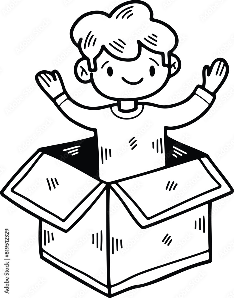 child with gift box Hand drawn illustrations in line art style child with gift box Hand drawn illustrations in line art style