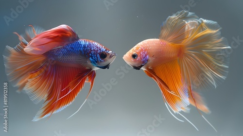 Fierce Confrontation of Vibrant Siamese Fighting Fish in Underwater Macro Photography