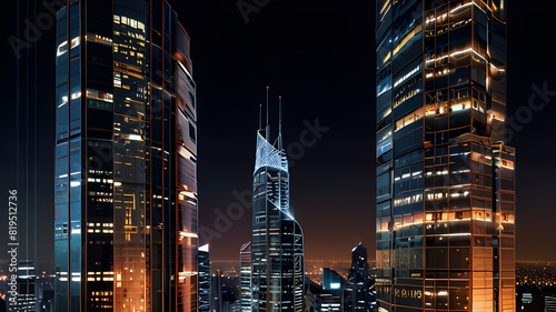 Glossy and artistic neon light effect urban landscapes of modern towering cities and Skyscrapers or Artistic textures and futuristic townscapes ai generative #819512736