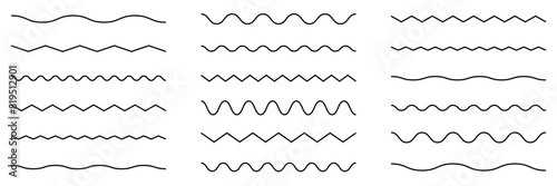 Wave line and wavy zigzag pattern lines. Vector black underlines, smooth end squiggly horizontal curvy squiggles on white background. photo