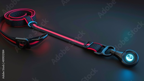 A dog leash with a builtin flashlight, 3D render, sleek design, ergonomic handle photo