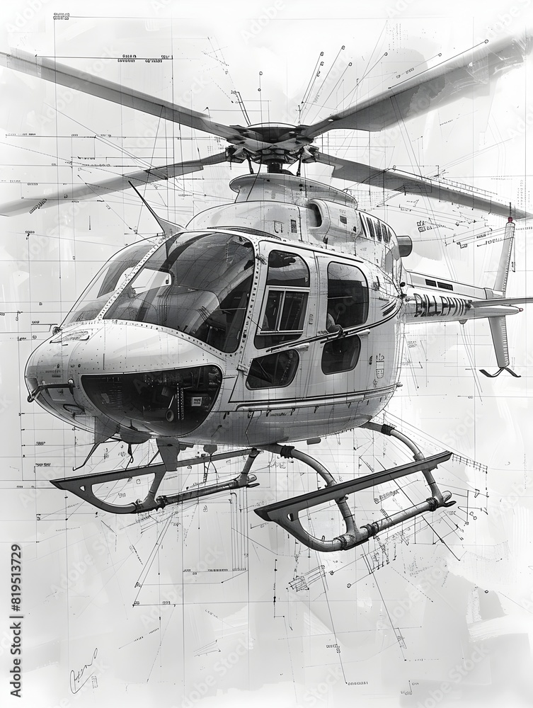 Minimal of Helicopter Manufacturing Components on White Background Minimal of Helicopter Manufacturing Components on White Background