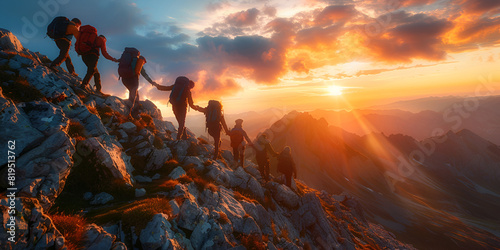 A group of hikers enjoying a breathtaking sunset atop a mountain.

 photo
