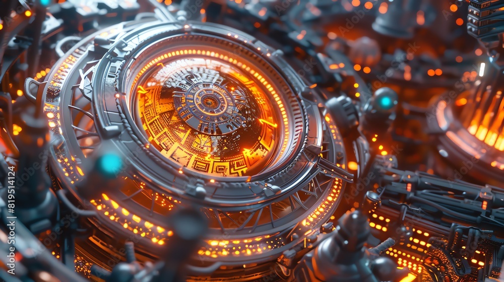 A hamster wheel with a fantasy theme, 3D render, glowing elements, intricate design