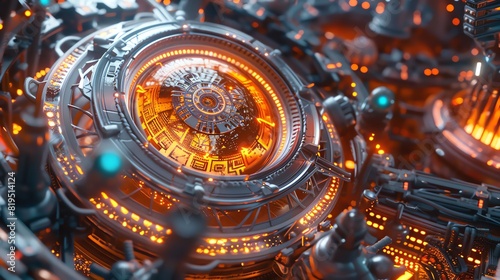 A hamster wheel with a fantasy theme, 3D render, glowing elements, intricate design © Moviebirth