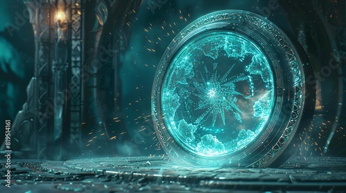 A hamster wheel with a fantasy theme, 3D render, glowing elements, intricate design