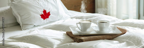 Morning Elixirs: Two Cups of Coffee Nestled on a Tray on a Cozy Bed