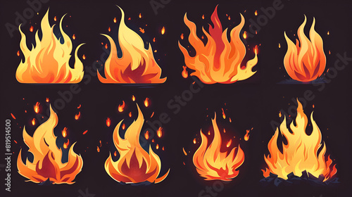 Cartoon red flame Fire flames hot fireball danger, generative Ai