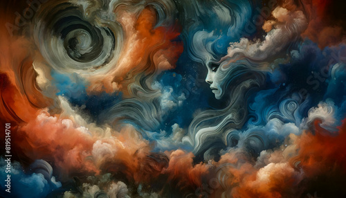 Abstract Smoke Face Painting Surrealism Wallpaper photo