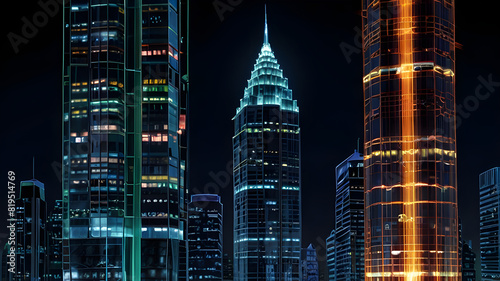 Glossy and artistic neon light effect urban landscapes of modern towering cities and Skyscrapers or Artistic textures and futuristic townscapes ai generative #819514769