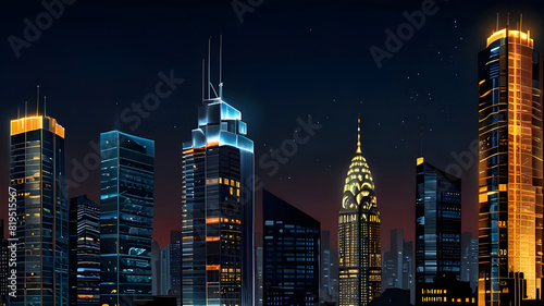 Glossy and artistic neon light effect urban landscapes of modern towering cities and Skyscrapers or Artistic textures and futuristic townscapes ai generative #819515567