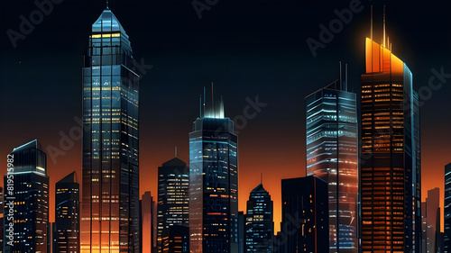 Glossy and artistic neon light effect urban landscapes of modern towering cities and Skyscrapers or Artistic textures and futuristic townscapes ai generative #819515982