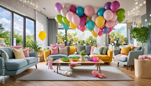 festa di compleanno bambini in casa di lusso palloncini giochi  photo