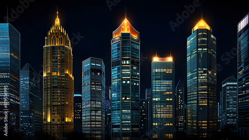 Glossy and artistic neon light effect urban landscapes of modern towering cities and Skyscrapers or Artistic textures and futuristic townscapes ai generative #819516995