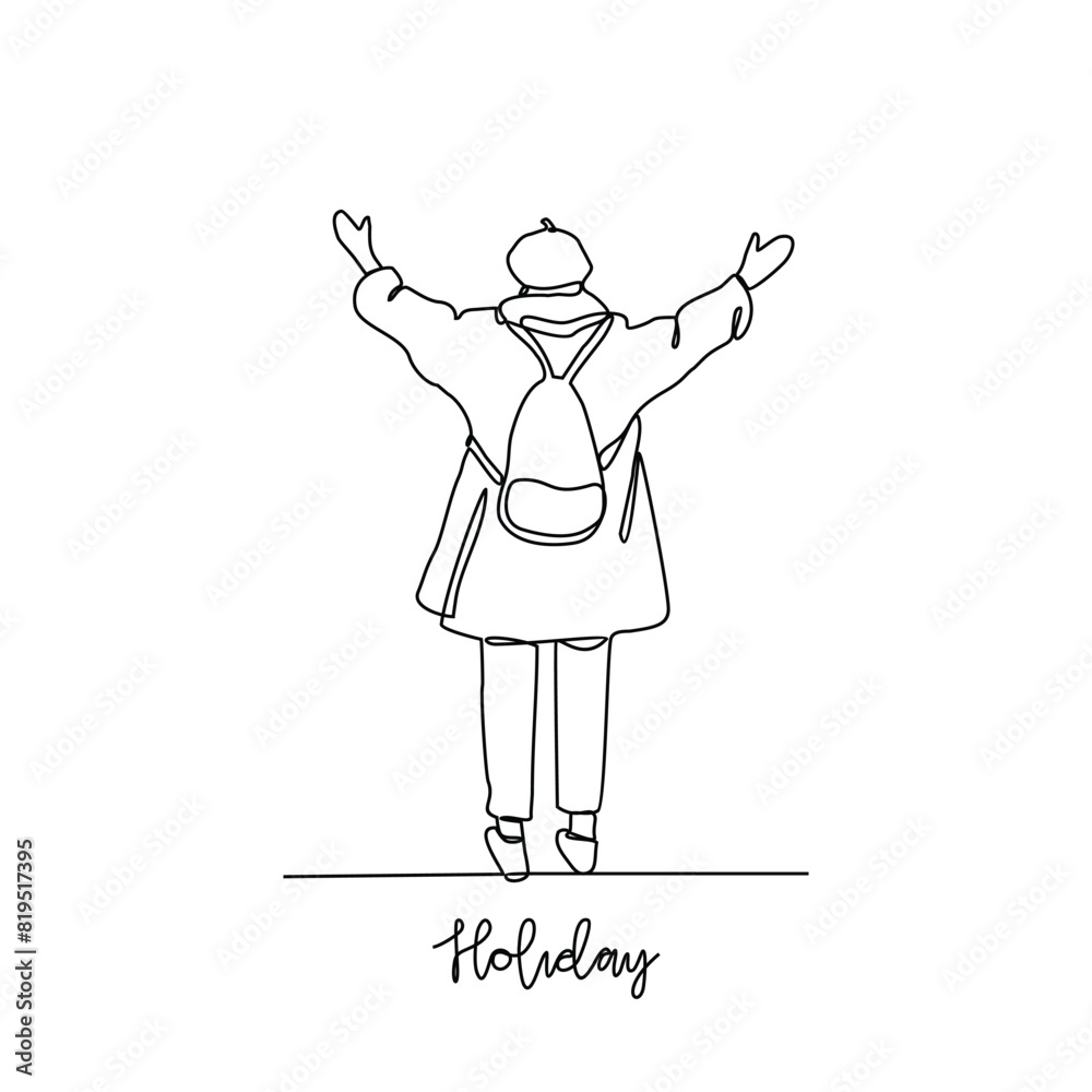 One continuous line drawing of It's summer holiday vector illustration. All about summer activity, things, transport, beach, food and games design in simple linear continuous style vector concept. One continuous line drawing of It's summer holiday vector illustration. All about summer activity, things, transport, beach, food and games design in simple linear continuous style vector concept.