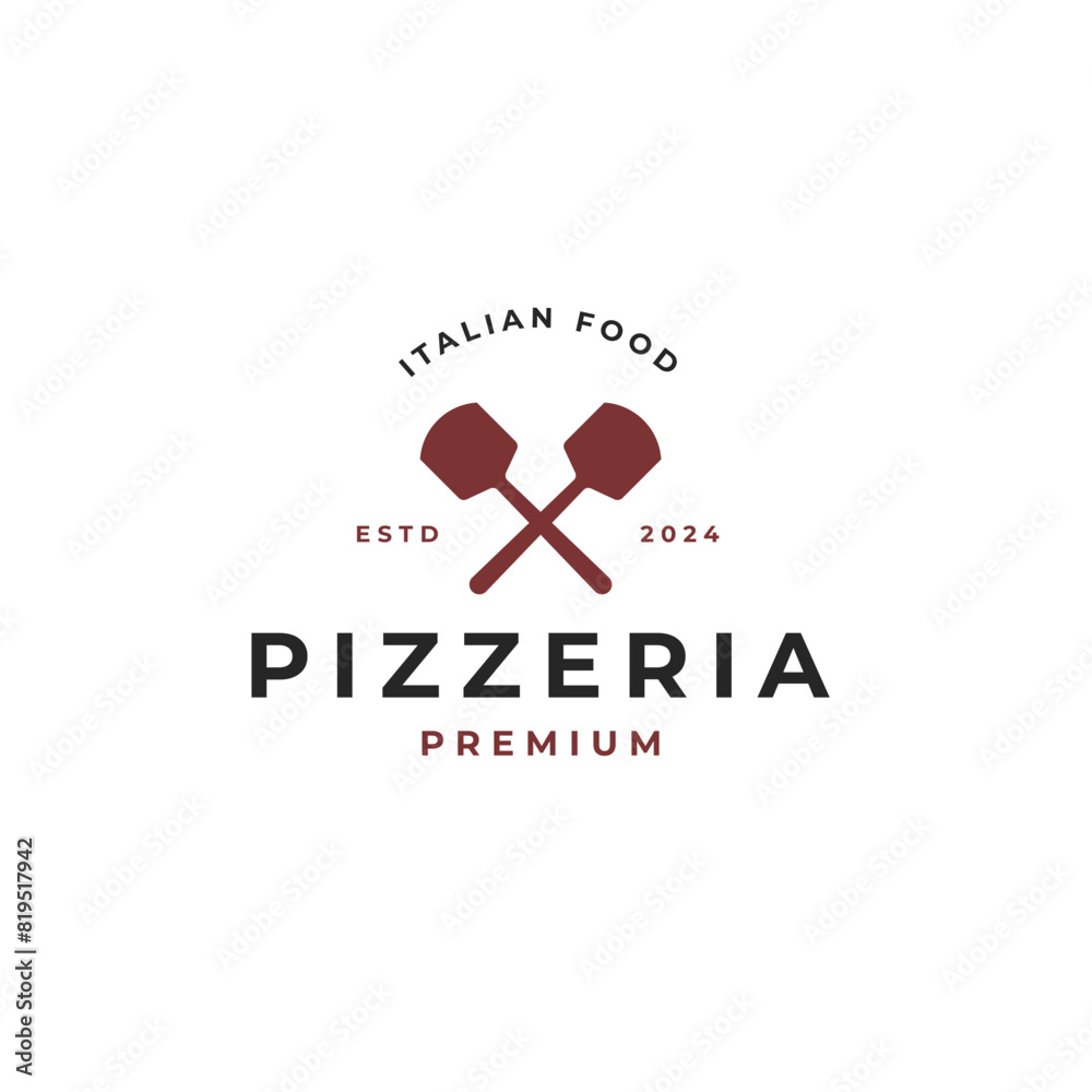Shovel with pizza for italian food logo design template vector illustration Shovel with pizza for italian food logo design template vector illustration