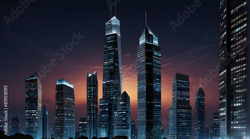 Glossy and artistic neon light effect urban landscapes of modern towering cities and Skyscrapers or Artistic textures and futuristic townscapes ai generative #819518195
