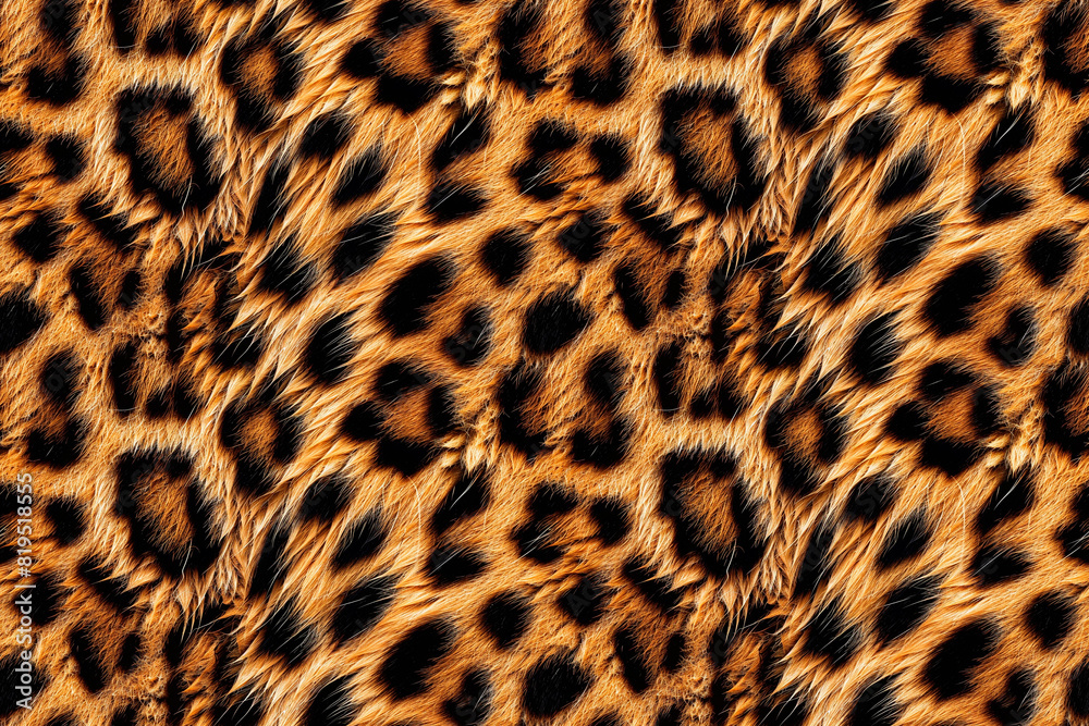 Seamless leopard print pattern with bold black spots on a rich, golden-brown background creating a striking, animal-inspired design for decoration and ornamental use