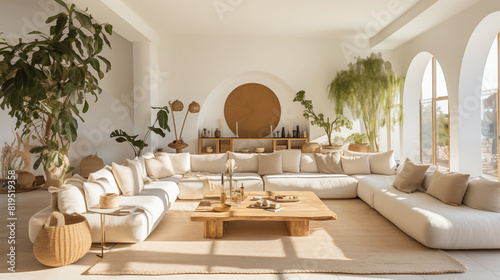 Living Room In Mediterranean Style with copy space for Commercial Photography