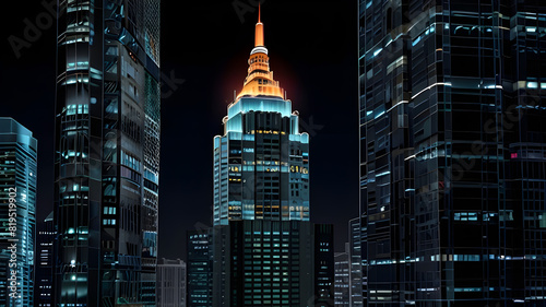 Glossy and artistic neon light effect urban landscapes of modern towering cities and Skyscrapers or Artistic textures and futuristic townscapes ai generative #819519902