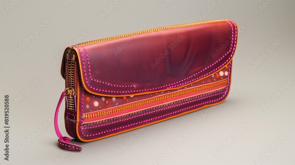 wallet gleams with a golden zipper, while granola, peach, and admiral color stones wallet gleams with a golden zipper, while granola, peach, and admiral color stones