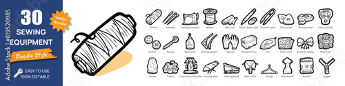 Sewing Equipment concept illustrations. Big Set of icon illustrations with doodle style. Flat design
